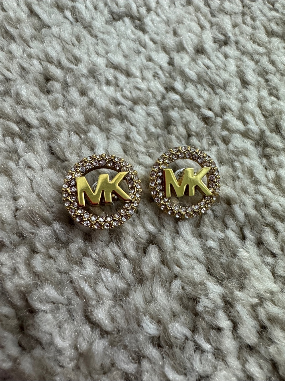 Michael Kors Gold Tone MK Crystal Circle Stud Earrings